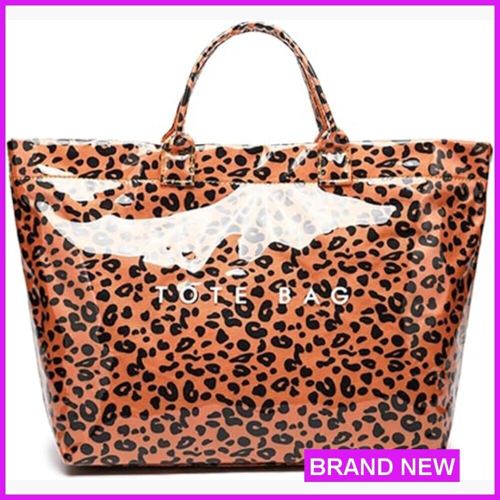 Leopard Print PVC Tote Bag Waterproof Lightweight Large Capacity Handbag